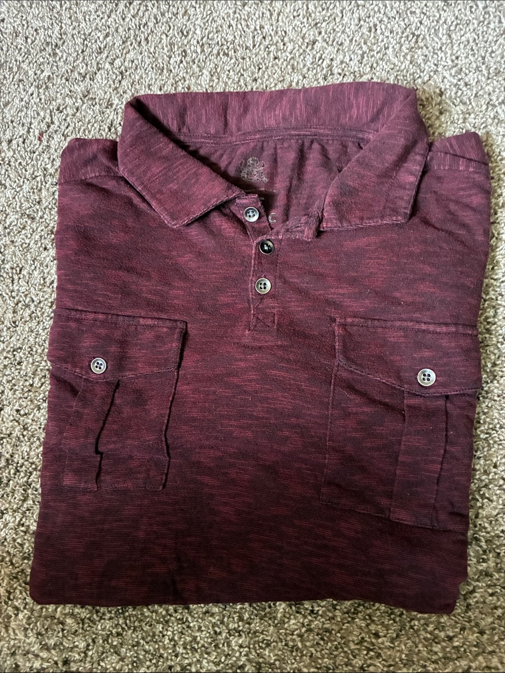 Rock & Republic Maroon Heathered Polo with Chest Pockets burgundy